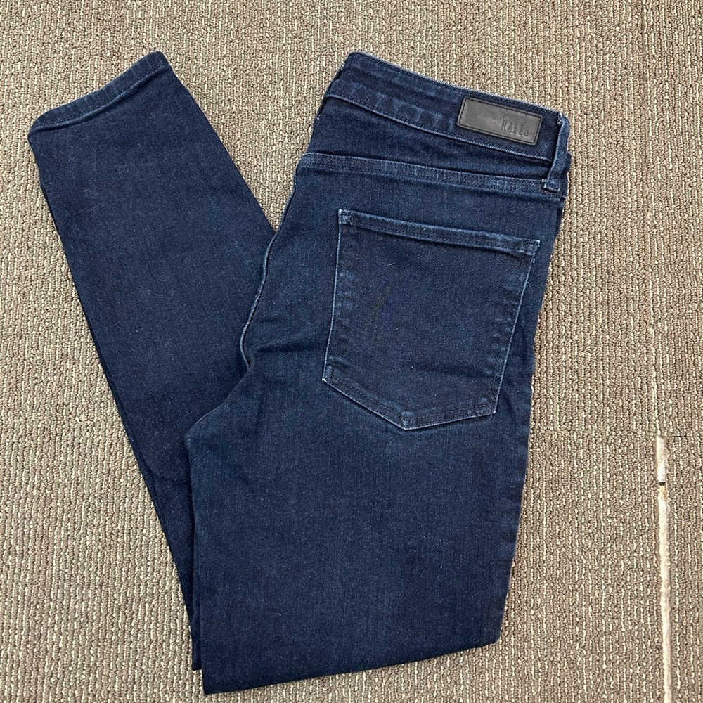 Rails High Rise Skinny Stretch Dark Blue Denim Jeans Zip Button Women's 5-Pocket